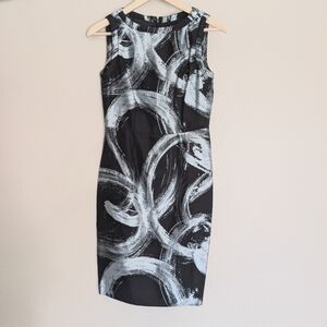 Carlisle Brocade Sheath Dress Metallic Shimmer Brush Stroke Print Size 0 w Belt